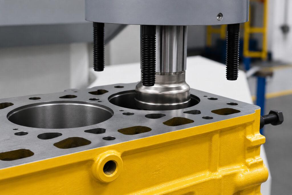Close-up of the boring head on the Winona Van Norman VBX Vertical Boring Machine showcasing the precision cutting assembly used for accurate cylinder boring.