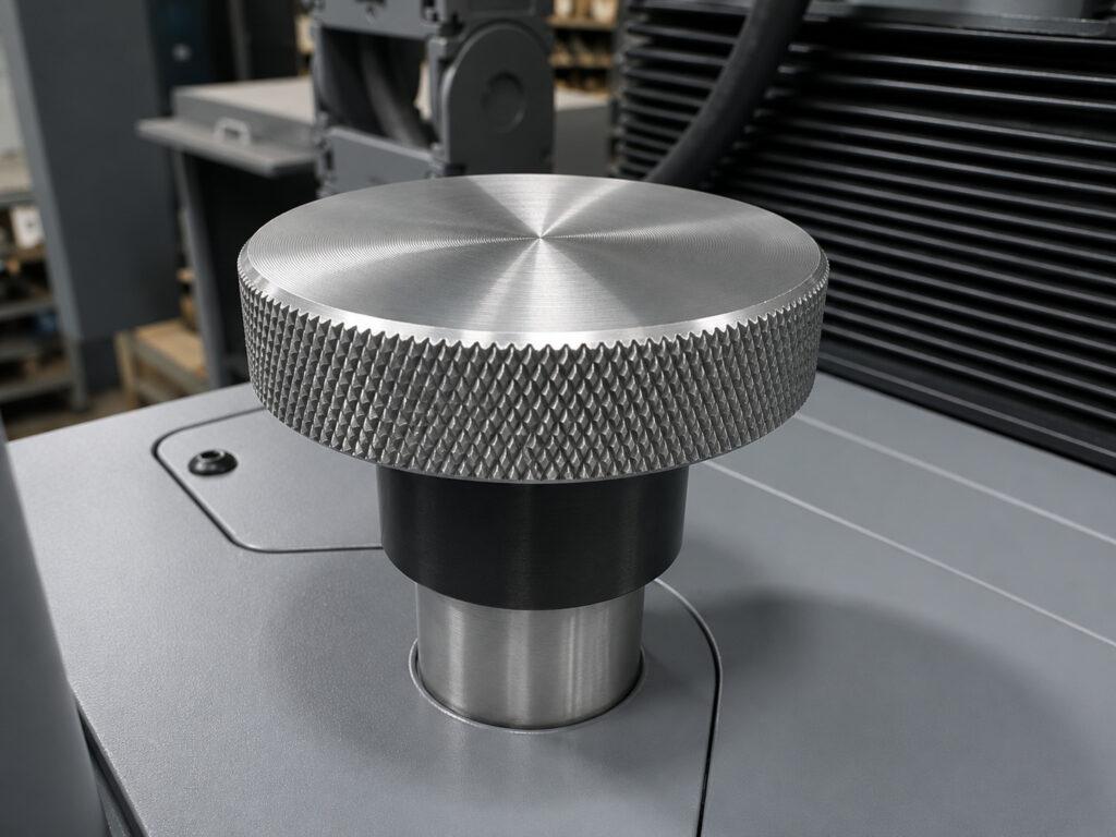 Close-up of the three-finger adjuster knob on a Winona Van Norman CBMX Small Engine Boring Machine used for precise machine setup and adjustments.