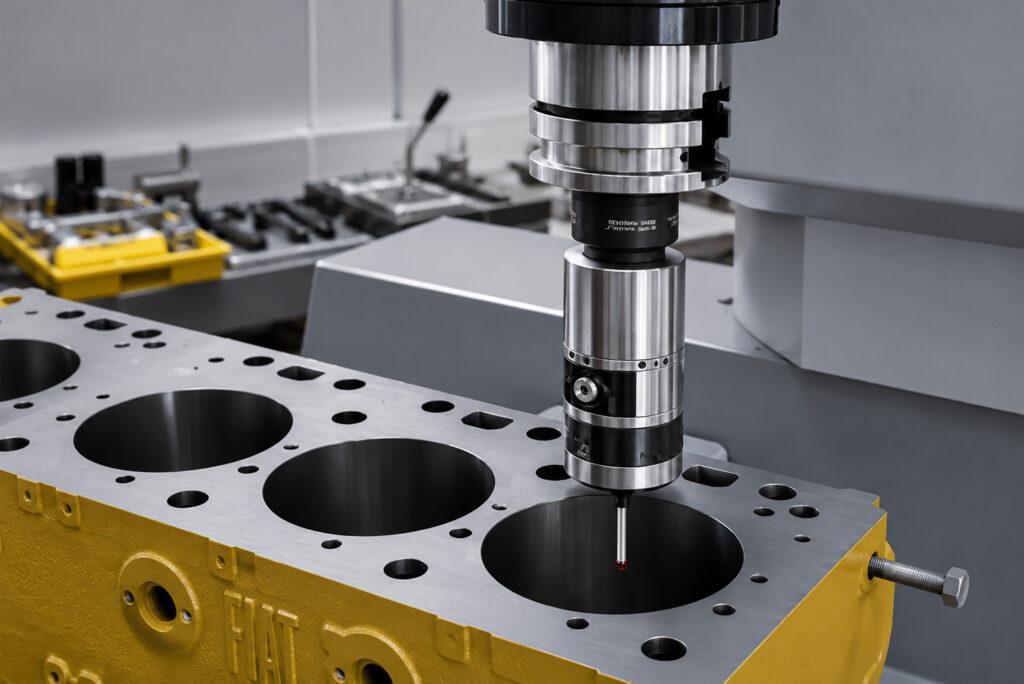 Close-up of the boring head on the Winona Van Norman VBX Vertical Boring Machine showcasing the precision cutting assembly used for accurate cylinder boring.