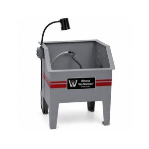 Angle view of the Winona Van Norman CHX Hone Tank featuring the coolant reservoir, filtration system, and durable industrial construction designed to support precision honing operations.