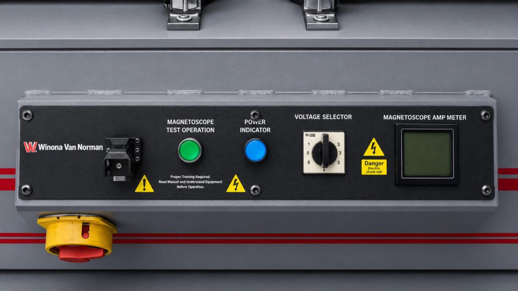 Control panel of the Winona Van Norman MPI Magnetic Particle Inspector featuring easy-to-use controls for accurate magnetic particle inspection and crack detection.