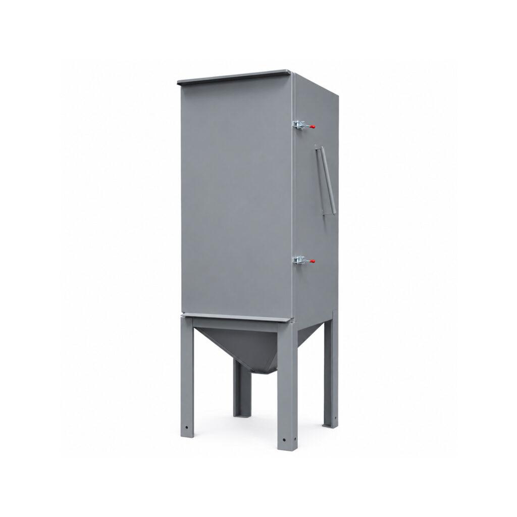 Angle view of a Winona Van Norman Bag House Style Dust Collector featuring the filtration housing, dust collection hopper, filter bag section, and industrial support structure for efficient airborne particulate removal.