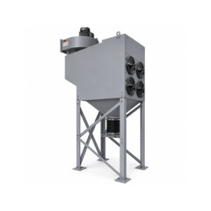 Angle view of a Winona Van Norman Cartridge Style Dust Collector featuring the cartridge filter housing, dust collection hopper, exhaust system, and heavy-duty industrial construction for efficient airborne particulate removal.