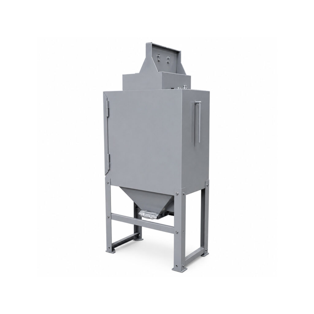 Angle view of a Winona Van Norman Bag House Style Dust Collector featuring the filtration housing, dust collection hopper, filter bag section, and industrial support structure for efficient airborne particulate removal.