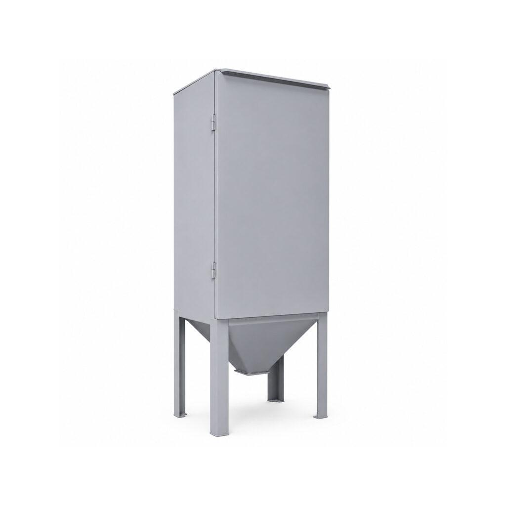 Angle view of a Winona Van Norman Bag House Style Dust Collector featuring the filtration housing, dust collection hopper, filter bag section, and industrial support structure for efficient airborne particulate removal.