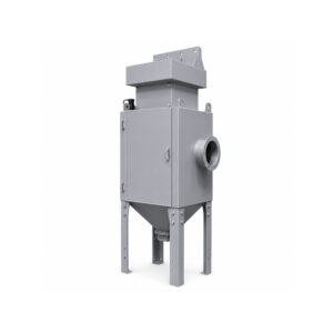 Angle view of a Winona Van Norman Cartridge Style Dust Collector featuring the cartridge filter housing, dust collection hopper, exhaust system, and heavy-duty industrial construction for efficient airborne particulate removal.