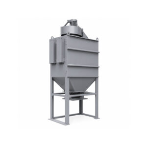 Angle view of a Winona Van Norman Cartridge Style Dust Collector featuring the cartridge filter housing, dust collection hopper, exhaust system, and heavy-duty industrial construction for efficient airborne particulate removal.