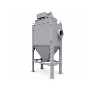 Angle view of a Winona Van Norman Cartridge Style Dust Collector featuring the cartridge filter housing, dust collection hopper, exhaust system, and heavy-duty industrial construction for efficient airborne particulate removal.