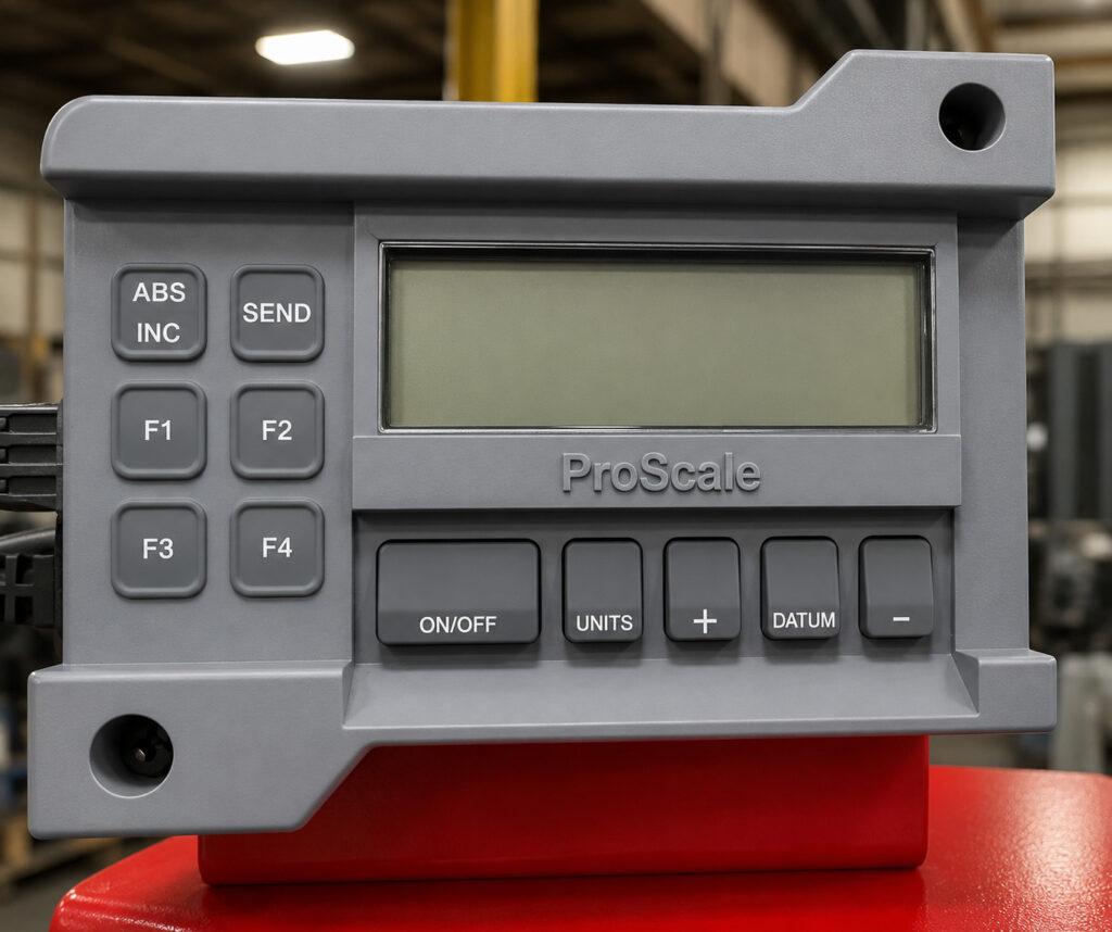 Close-up of the optional height measurement system on a Winona Van Norman Rod Boring Machine used to accurately monitor and set the machining head height.
