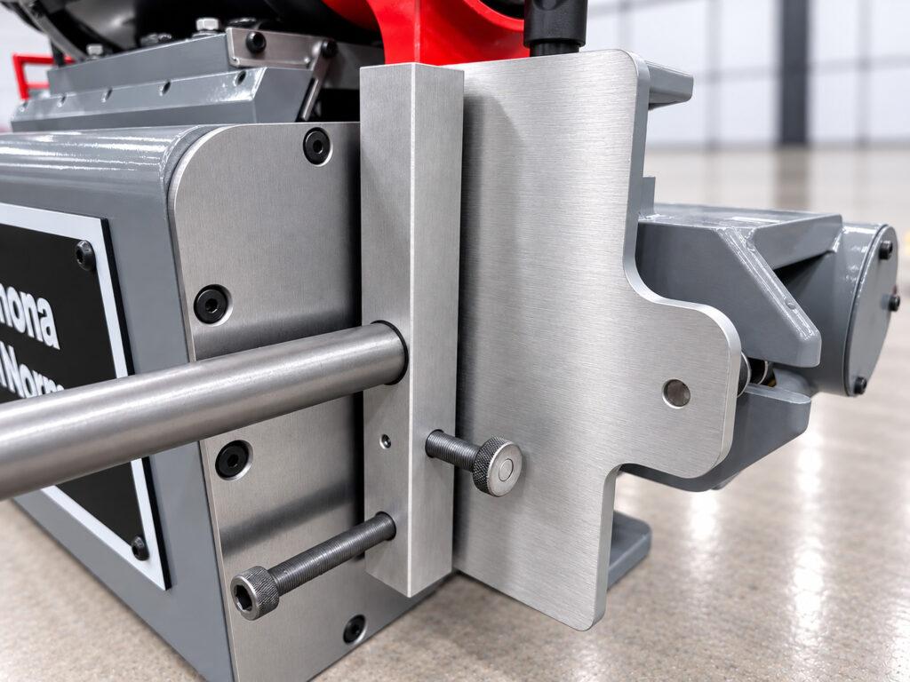 View of the workholding fixture on the Winona Van Norman CRG170 Cap and Rod Grinder designed to securely hold connecting rods and bearing caps in position during precision grinding.