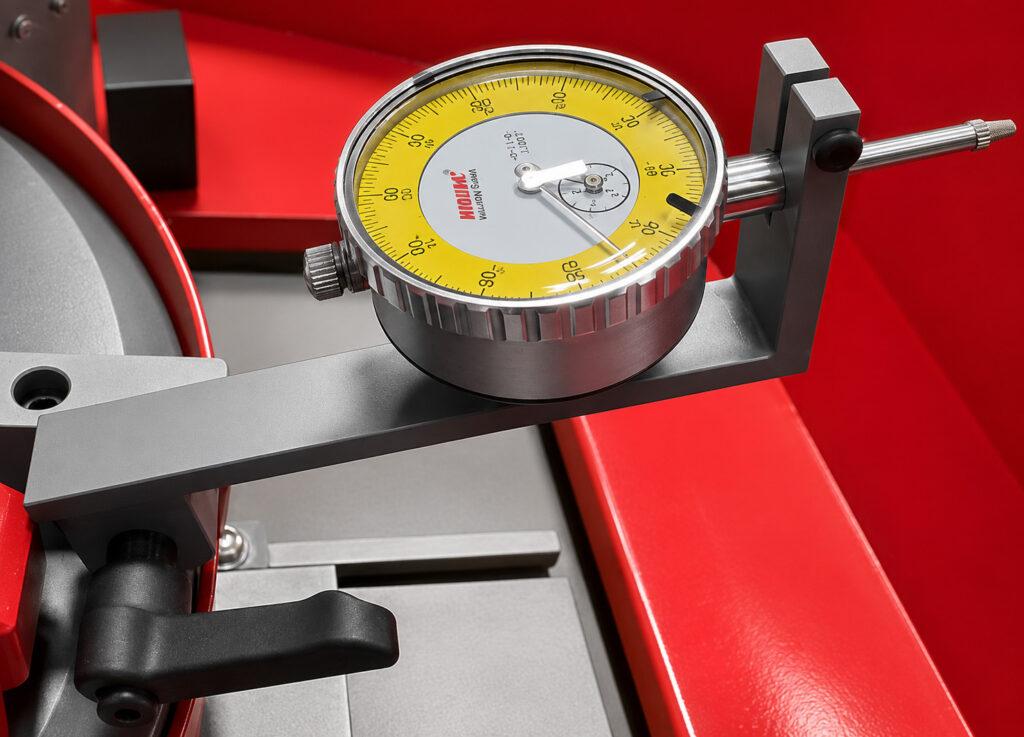Close-up of the surface finish tester used with the Winona Van Norman SM-70 Surface Milling Machine to verify the quality and accuracy of machined engine surfaces.