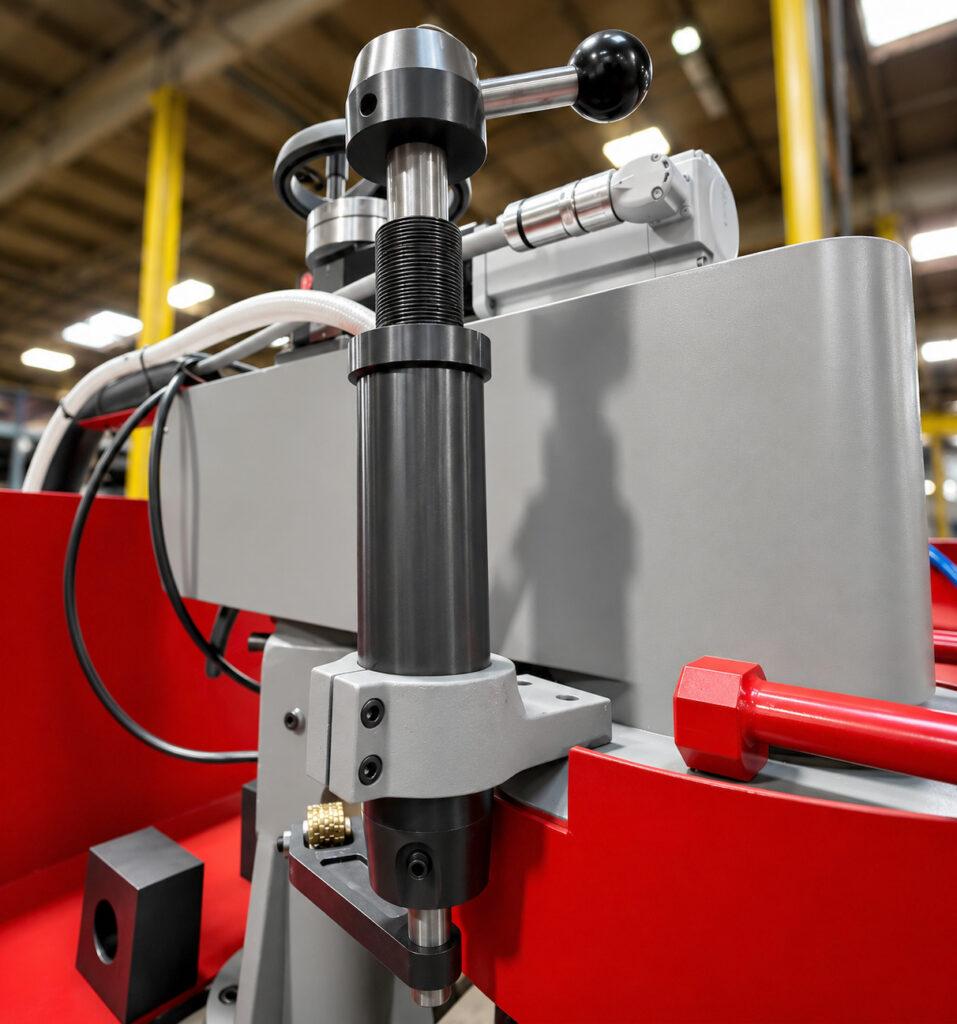 Close-up of the head movement system on the Winona Van Norman SM-70 Surface Milling Machine, guiding the milling head smoothly across the workpiece.
