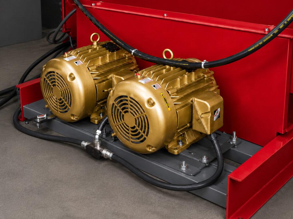 Close-up of the impeller motor on a Winona Van Norman Fixed Basket Blaster powering the blast wheel for high-performance abrasive cleaning.