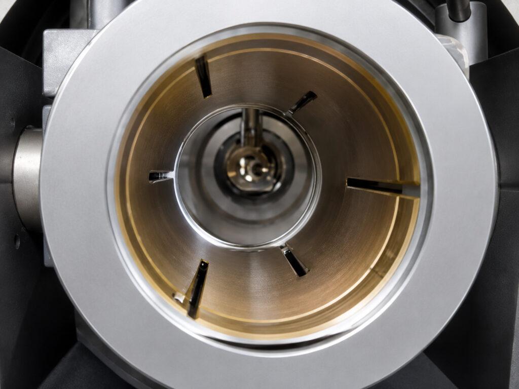 Inside view of a Winona Van Norman Line Boring Machine highlighting the precision boring bar, workholding system, and internal machining area used for accurate engine block line boring.