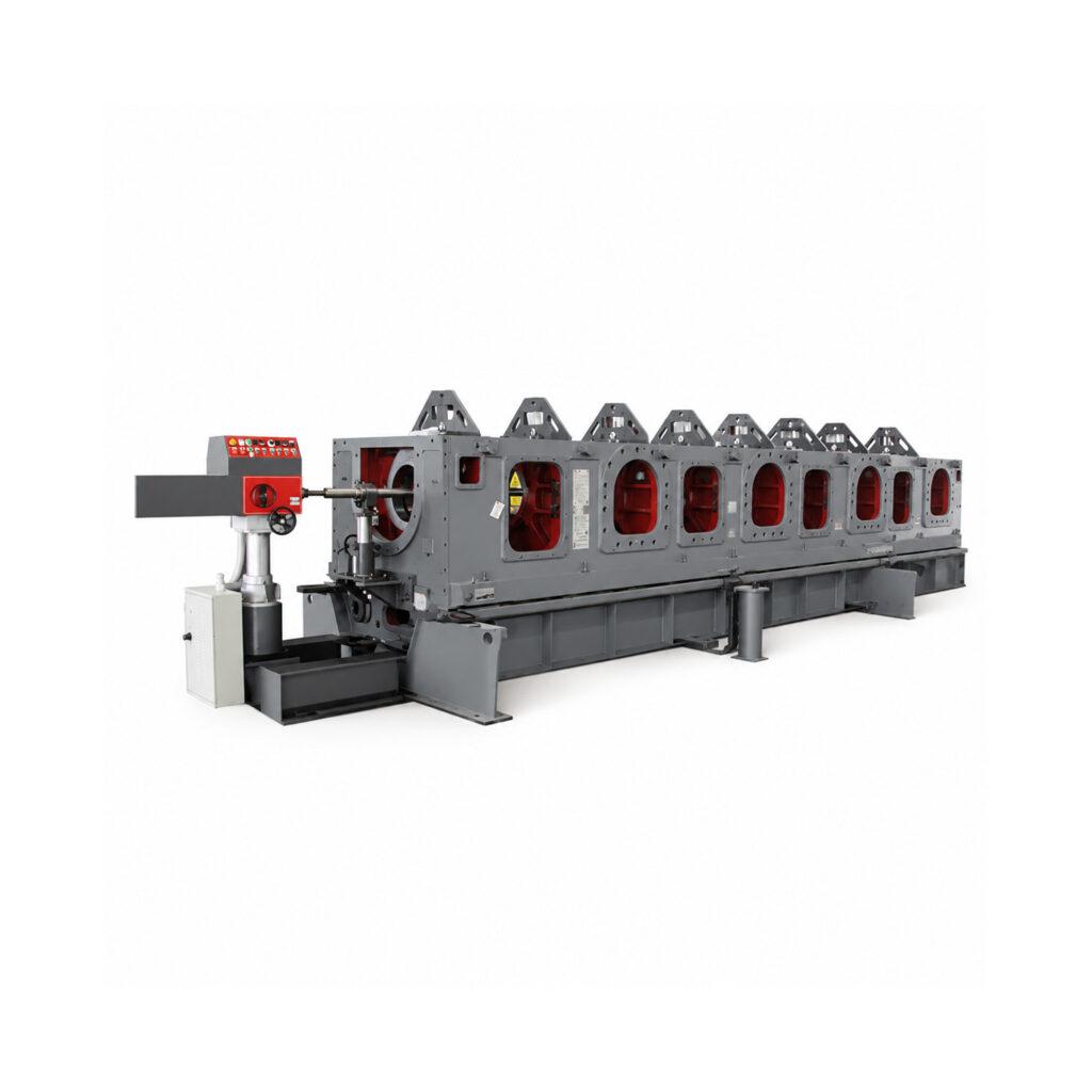 Angle view of a Winona Van Norman Line Boring Machine featuring a precision boring bar, rigid machine frame, adjustable workholding system, and operator controls for accurate engine block line boring.