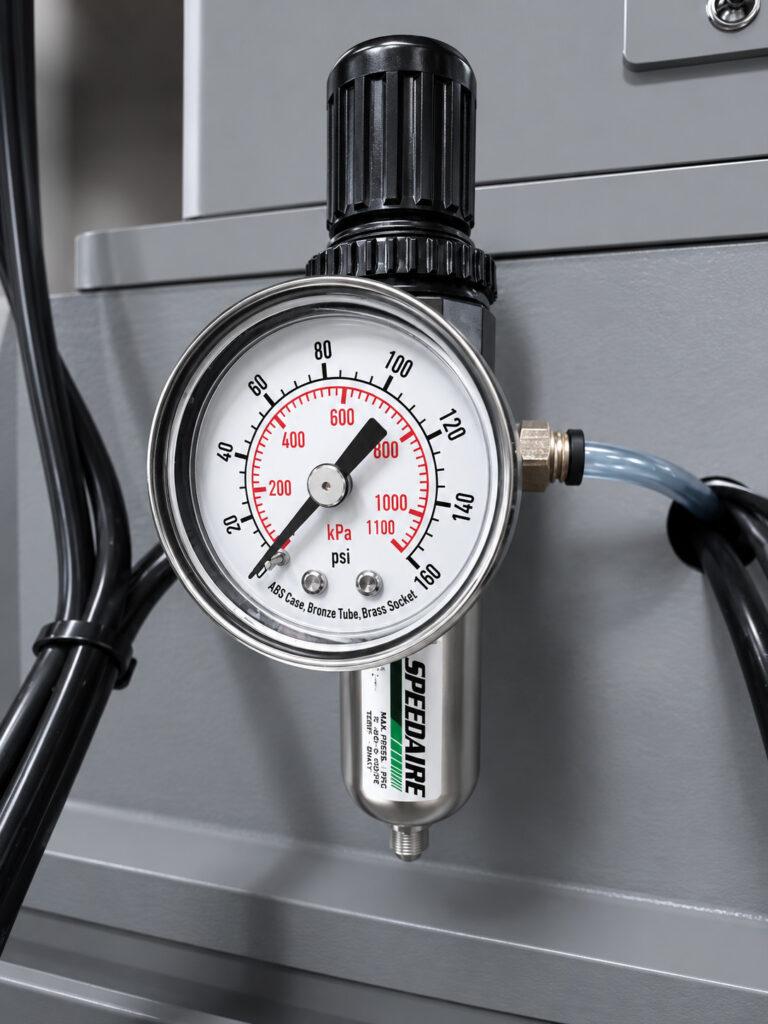 Close-up of the measurement meter on a Winona Van Norman CBMX Small Engine Boring Machine used to monitor precise machining adjustments and setup.