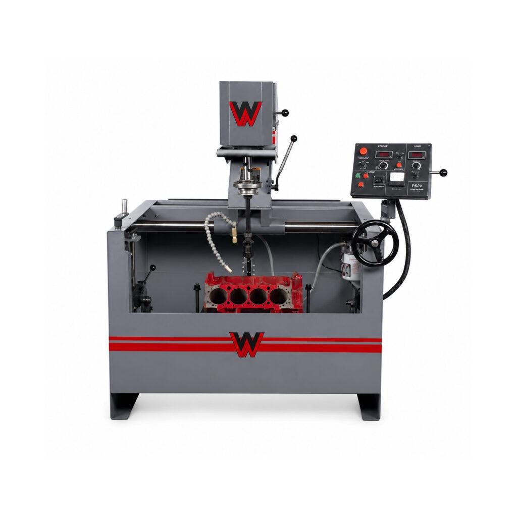 Front view of the Winona Van Norman PS2V Power Stroke Hone showcasing the honing head, operator controls, and heavy-duty machine construction.