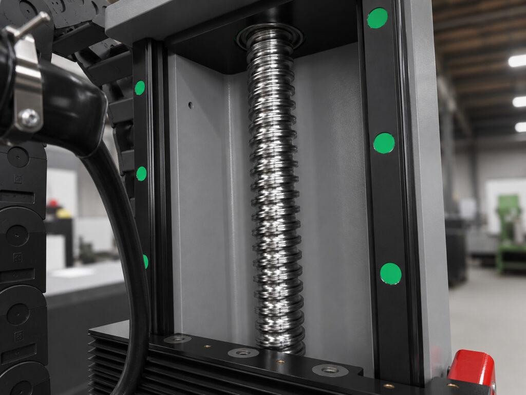 Close-up of the rod system on a Winona Van Norman CBMX Small Engine Boring Machine designed to provide smooth, accurate spindle movement during boring operations.