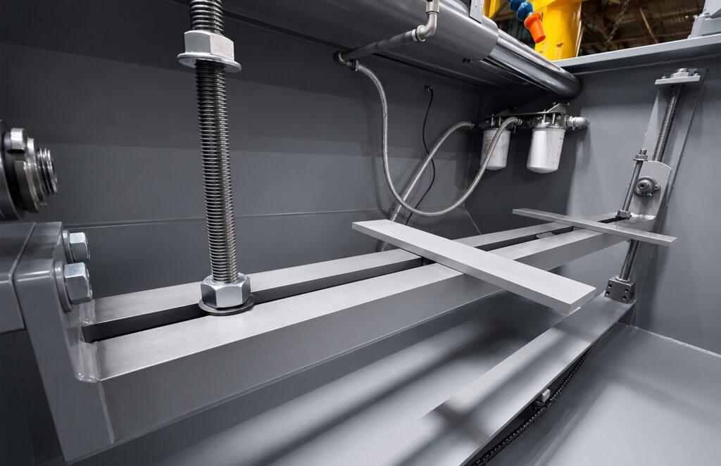Close-up view of the work table on the Winona Van Norman PS2V Power Stroke Hone providing stable support for engine blocks during precision honing operations.