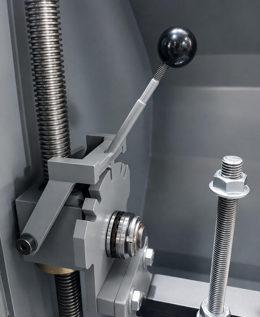 Close-up view of the tilt adjuster knob on the Winona Van Norman PS2V Power Stroke Hone used to fine-tune workpiece alignment for precise cylinder bore honing.