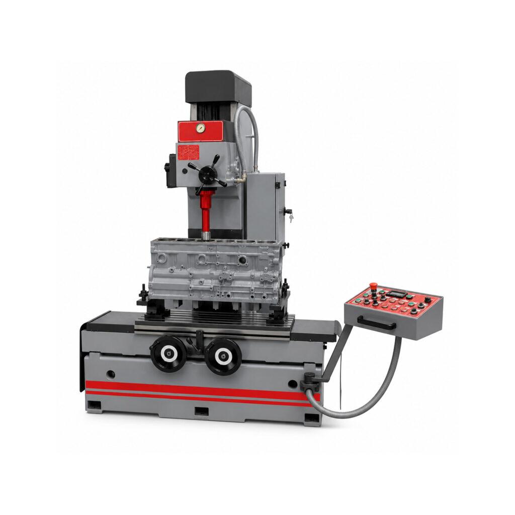 Angle view of the Winona Van Norman Vertical Boring Machine showcasing the precision boring head, work table, and heavy-duty machine construction.