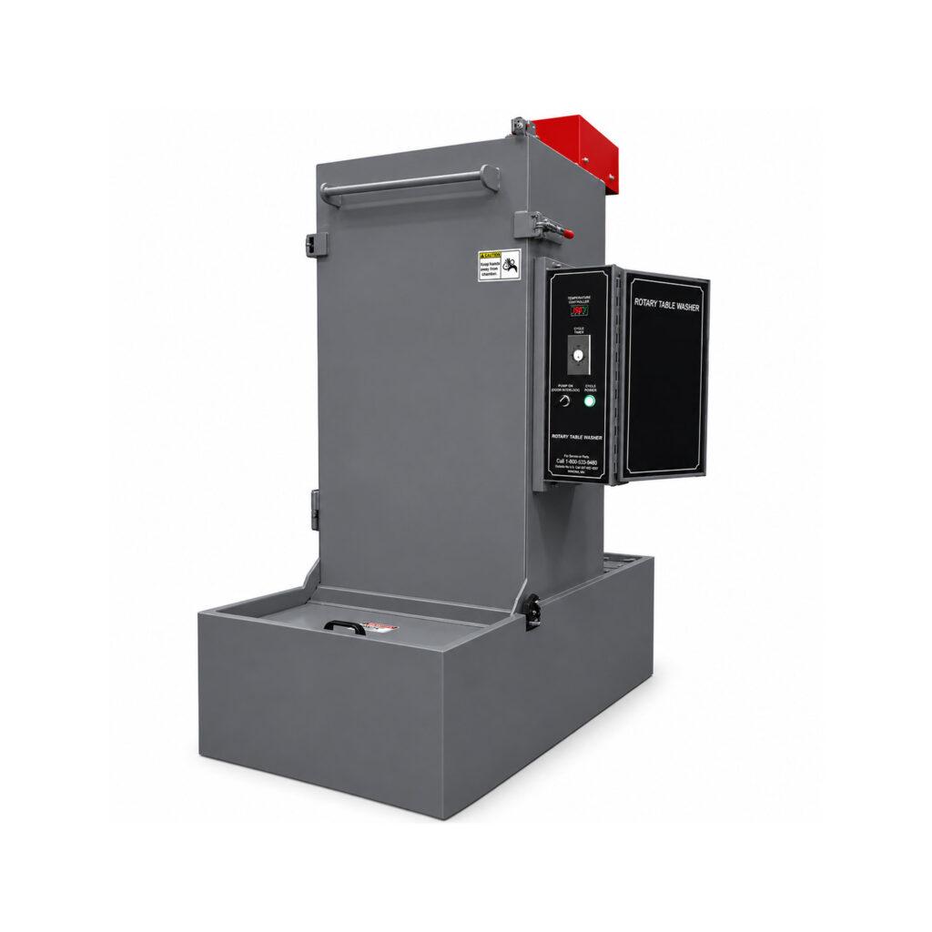 Angle view of a Winona Van Norman Table Washer designed for efficient cleaning of engine components before machining or assembly.