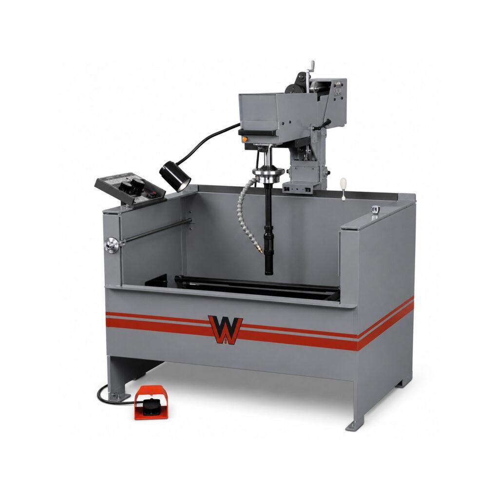 Angle view of the Winona Van Norman PS3301 Power Stroke Hone showcasing the heavy-duty frame, precision honing head, work table, and operator controls.