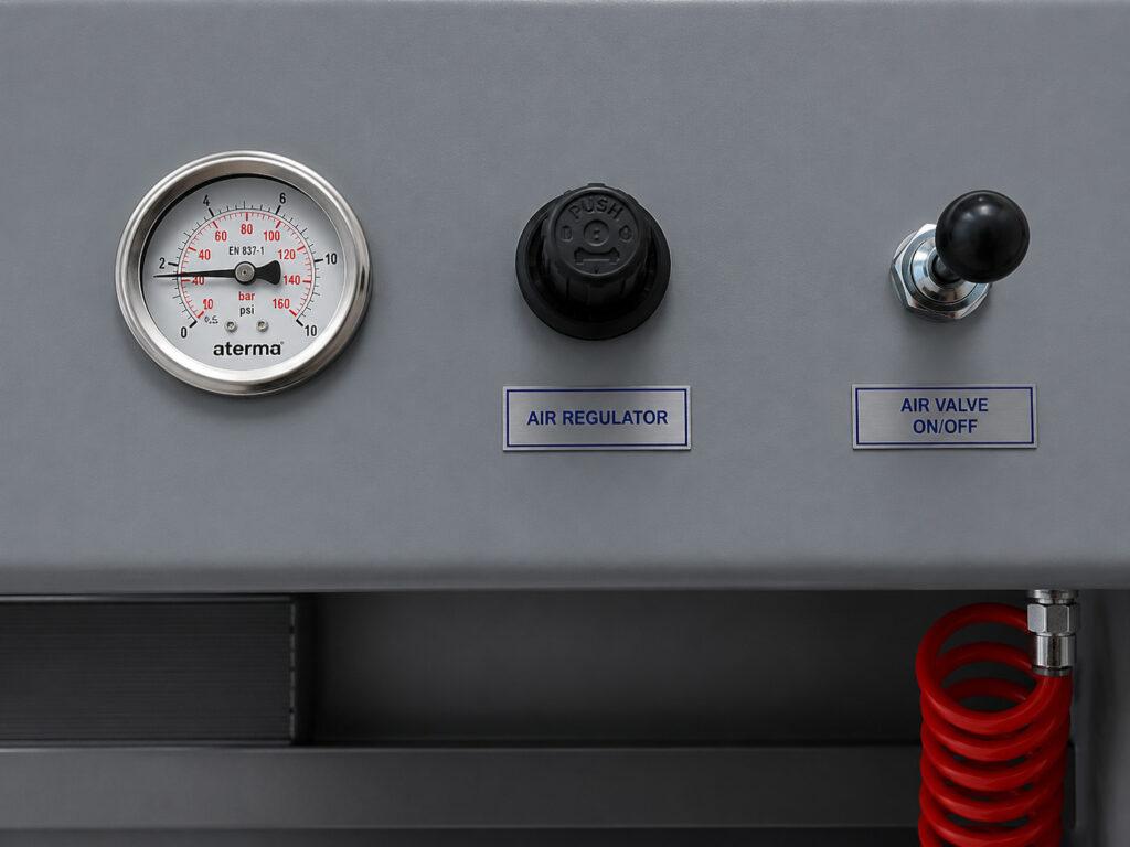 Close-up of the operating controls on the Winona Van Norman CHT1240 Pressure Tester used to manage pressure testing functions and monitor the testing process.