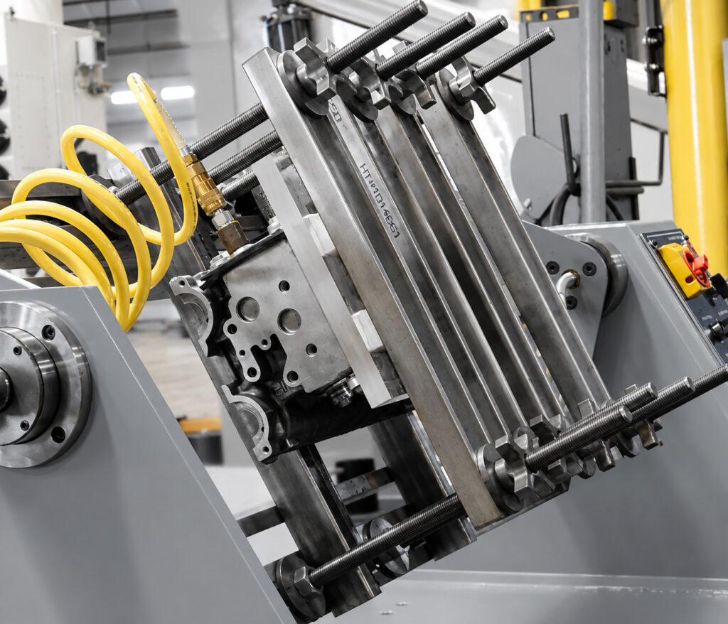 Winona Van Norman CHTX Pressure Tester in operation while pressure testing a cylinder head or engine block to detect leaks, cracks, and casting defects.