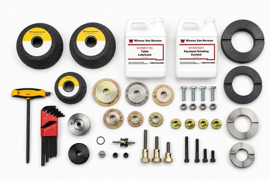 Optional tool kit for the Winona Van Norman Flywheel Grinder containing precision accessories and tooling for expanded flywheel resurfacing capabilities.