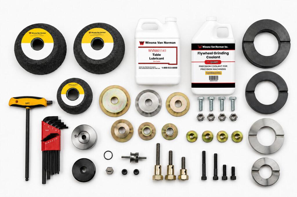 Optional tool kit for the Winona Van Norman Flywheel Grinder containing precision accessories and tooling for expanded flywheel resurfacing capabilities.