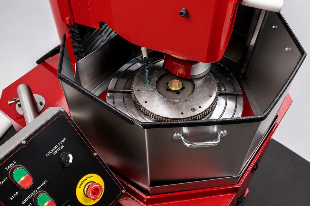 Close-up view of the Winona Van Norman Flywheel Grinder highlighting the precision grinding assembly, worktable, and machining components.