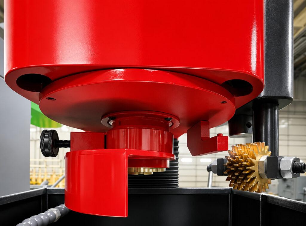 Close-up of the grinding wheel mounting hub for the Winona Van Norman Flywheel Grinder, designed to securely hold vitrified or CBN grinding wheels.