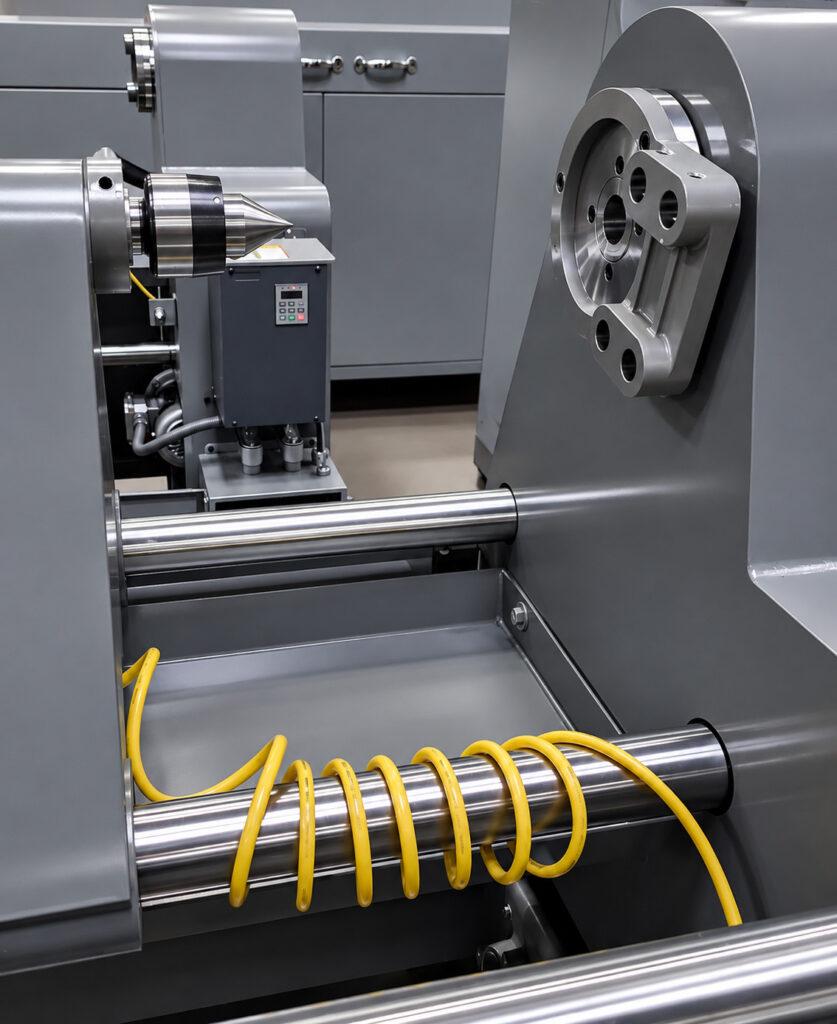 Close-up of the crankshaft holding fixture on a Winona Van Norman Crankshaft Polisher designed to securely support and align crankshafts during polishing.