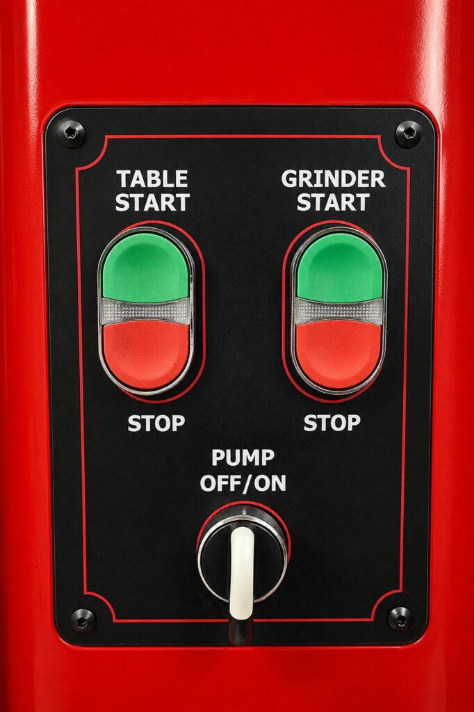 Close-up of the control panel on the Winona Van Norman Flywheel Grinder featuring operator controls for precision flywheel resurfacing and machine operation.
