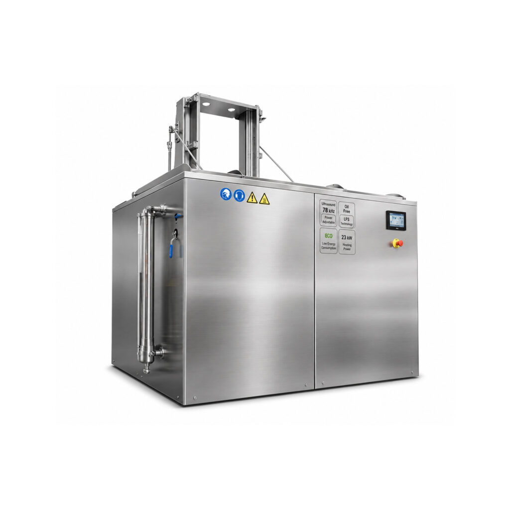 Angle view of a Winona Van Norman Ultrasonic Washer designed for precision cleaning of engine components and intricate industrial parts.