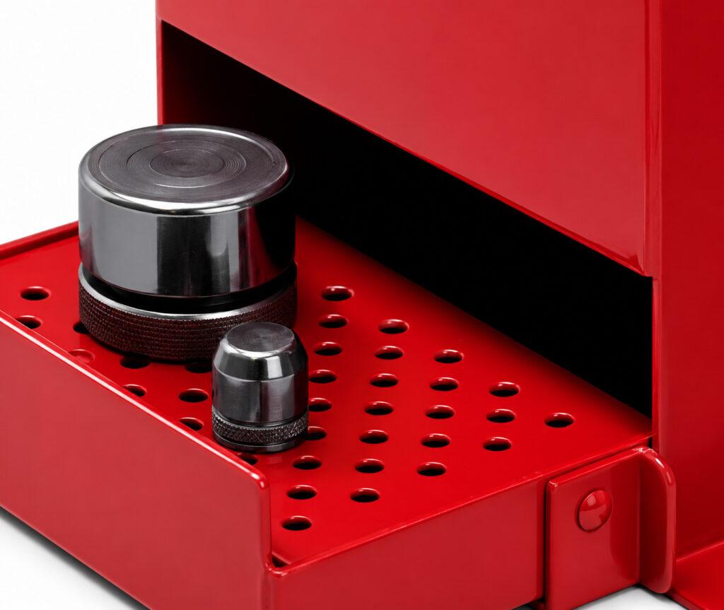 Close-up view of the Winona Van Norman HLDX Hydraulic Lifter Disassembly Bench highlighting the specialized tooling and work area for hydraulic lifter servicing.