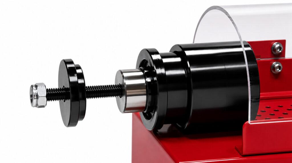 Close-up view of the Winona Van Norman HLDX Hydraulic Lifter Disassembly Bench highlighting the specialized tooling and work area for hydraulic lifter servicing.