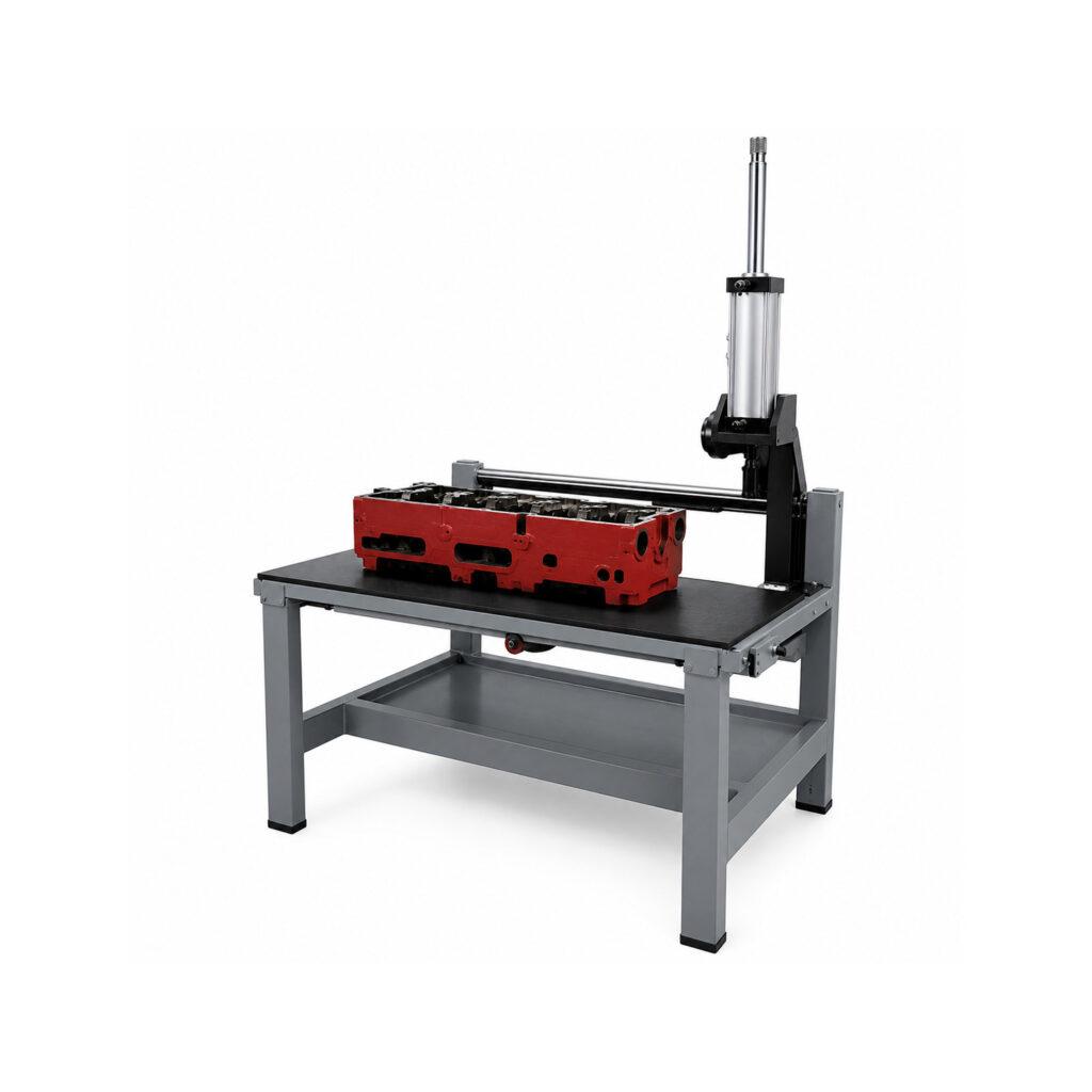Angle view of a Winona Van Norman Disassembly Bench designed for efficient cylinder head and engine component disassembly, assembly, and rebuilding operations.