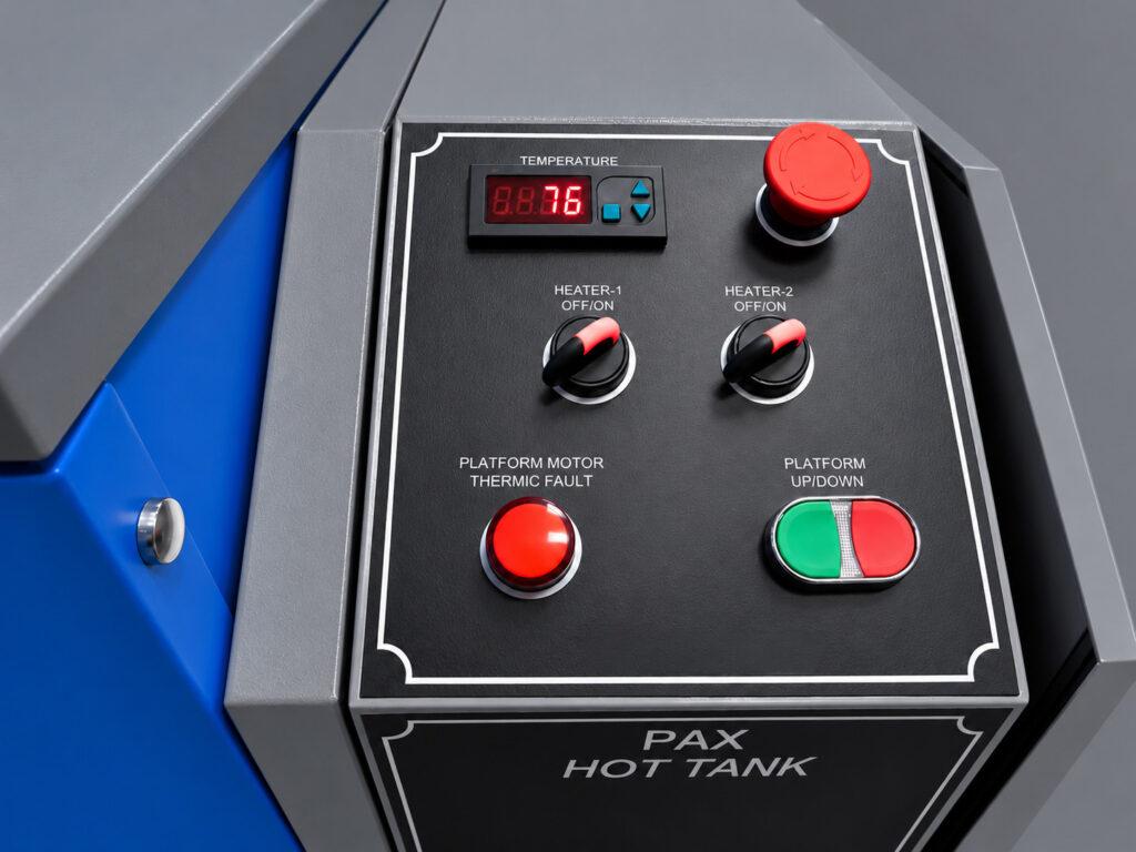 Close-up view of the control panel on a Winona Van Norman PAX Agitation Washer designed to provide convenient operator control and monitoring during engine component cleaning.