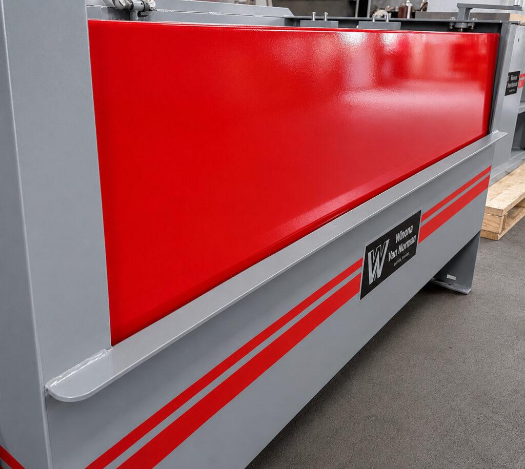 Front safety shield of the Winona Van Norman LH2X Line Hone designed to protect operators from honing oil, debris, and moving components while maintaining clear visibility during machining.