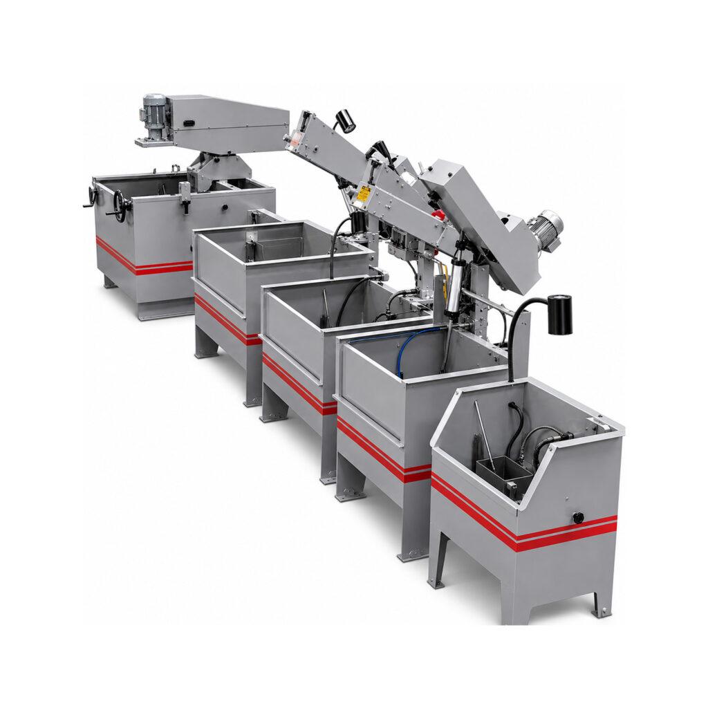 Angle view of the complete Winona Van Norman Cylinder Hone machine lineup displayed in a row, showcasing precision honing solutions for multiple engine sizes and applications.